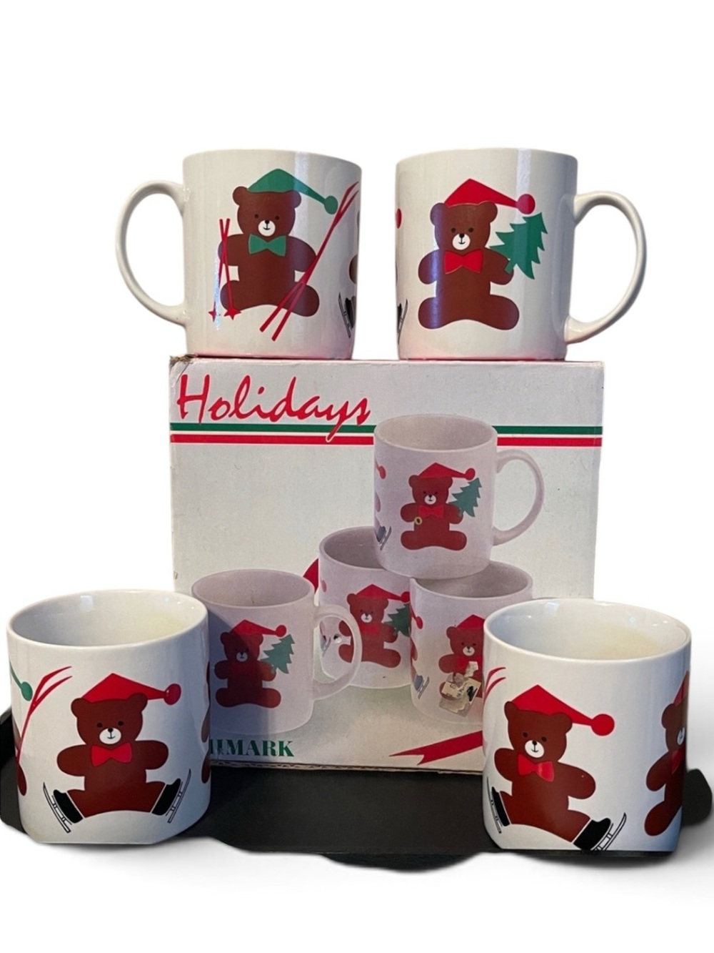 1986 HIMARK “Christmas Bears” Set of 4 Mugs in Original Box
